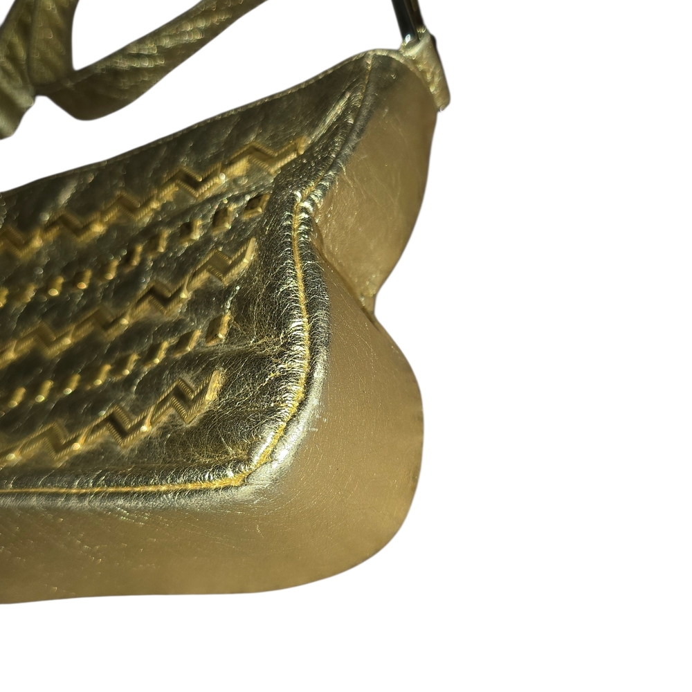 Vintage 80s Dawli Metallic Gold Leather Shoulder Bag - Picture 3 of 11